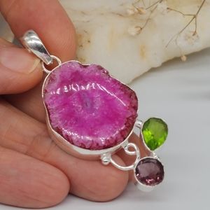 Silver 925 Pendant Genuine Agate Peridot Spinel Stones